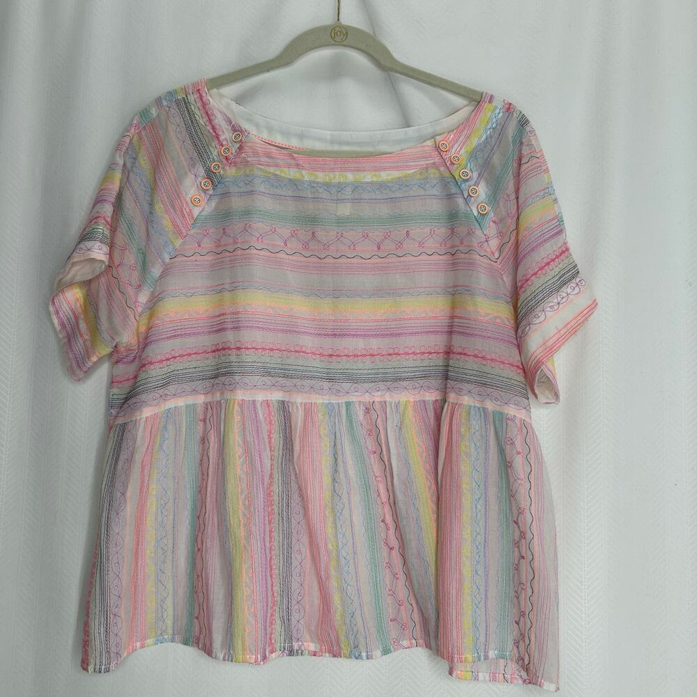 Anthropologie rainbow babydoll blouse medium cute casual fun